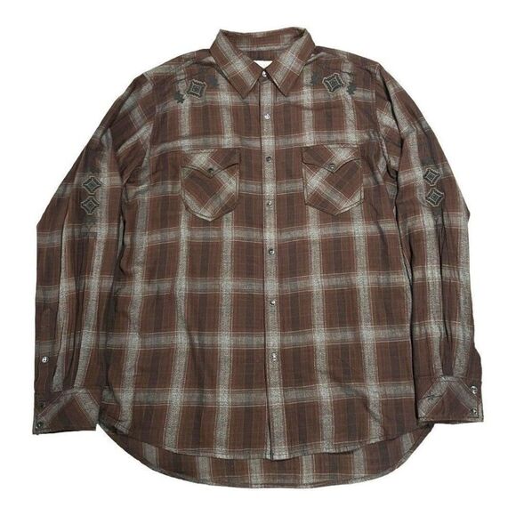 Ryan Michael Western Aztec Embroidered Long Sleeve Brown Snap Button Men’s XL - Picture 1 of 9